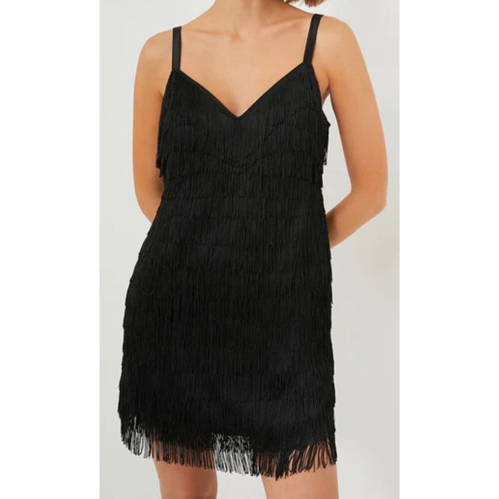 NEW Tuckernuck Black Fringe Bristol Dress Size Medium Cocktail Jazz Holiday $198
